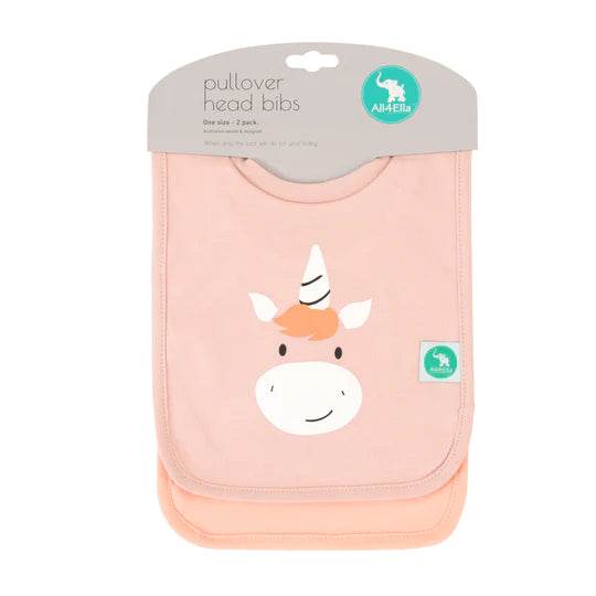 All 4 Ella Pullover Head Bib 2 Pack - Unicorn/Bunny - Outlet Shop For Kids