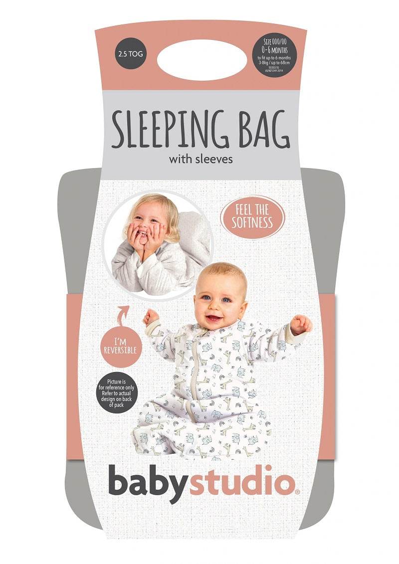 Baby Studio Cotton Sleeping Bag With Arms 3.0 TOG - Grey Marle/Grey Lines - Outlet Shop For Kids