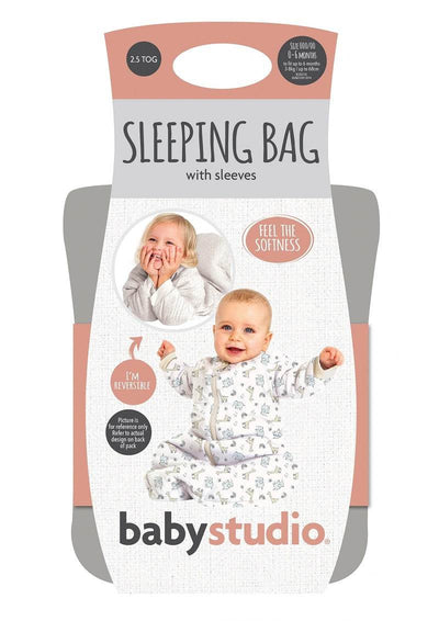 Baby Studio Cotton Sleeping Bag With Arms 3.0 TOG - Grey Marle/Grey Lines - Outlet Shop For Kids