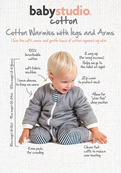 Baby Studio Cotton Warmies With Arms And Legs 3.0 TOG - Charcoal/Hugs Equals Love - Outlet Shop For Kids