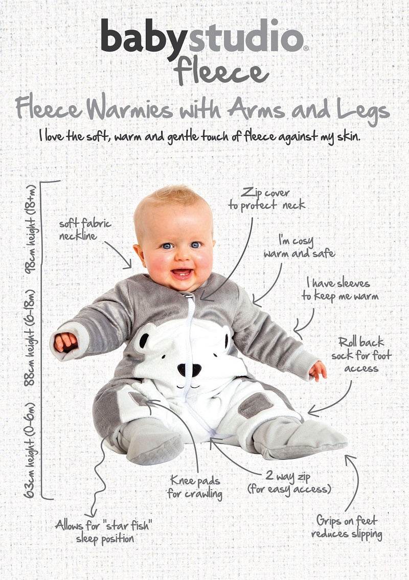 Baby Studio Fleece Warmies With Arms And Legs 3.0 TOG - Polar Bear - Outlet Shop For Kids