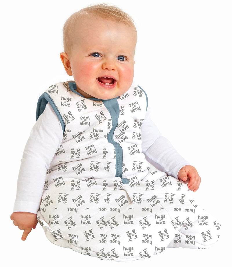Baby Studio Sleeveless Cotton Sleeping Bag 2.5 TOG - Charcoal/Hugs Equals Love - Outlet Shop For Kids