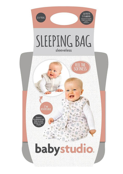 Baby Studio Sleeveless Cotton Sleeping Bag 2.5 TOG - Charcoal/Hugs Equals Love - Outlet Shop For Kids