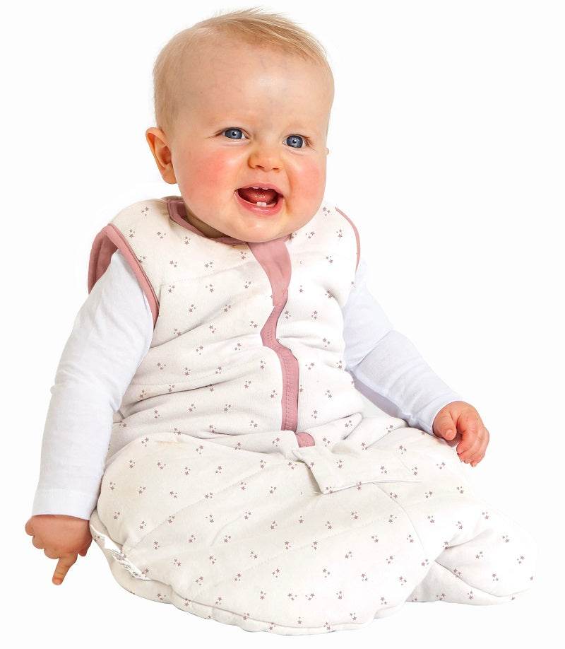 Baby Studio Sleeveless Cotton Sleeping Bag 2.5 TOG - Dusty Pink/Pink Stars - Outlet Shop For Kids