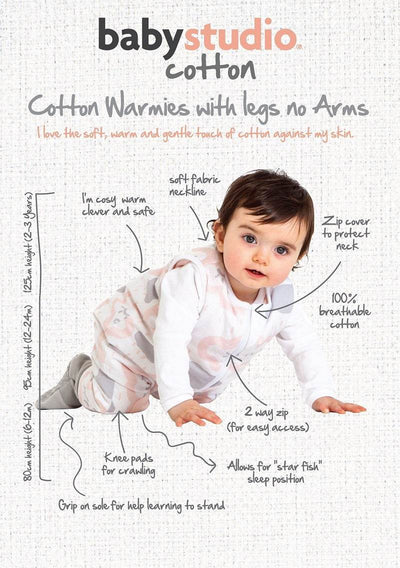 Baby Studio Warmies Sleeveless Cotton Sleeping Bag With Legs 2.5 TOG - Grey Marle/Grey Lines - Outlet Shop For Kids