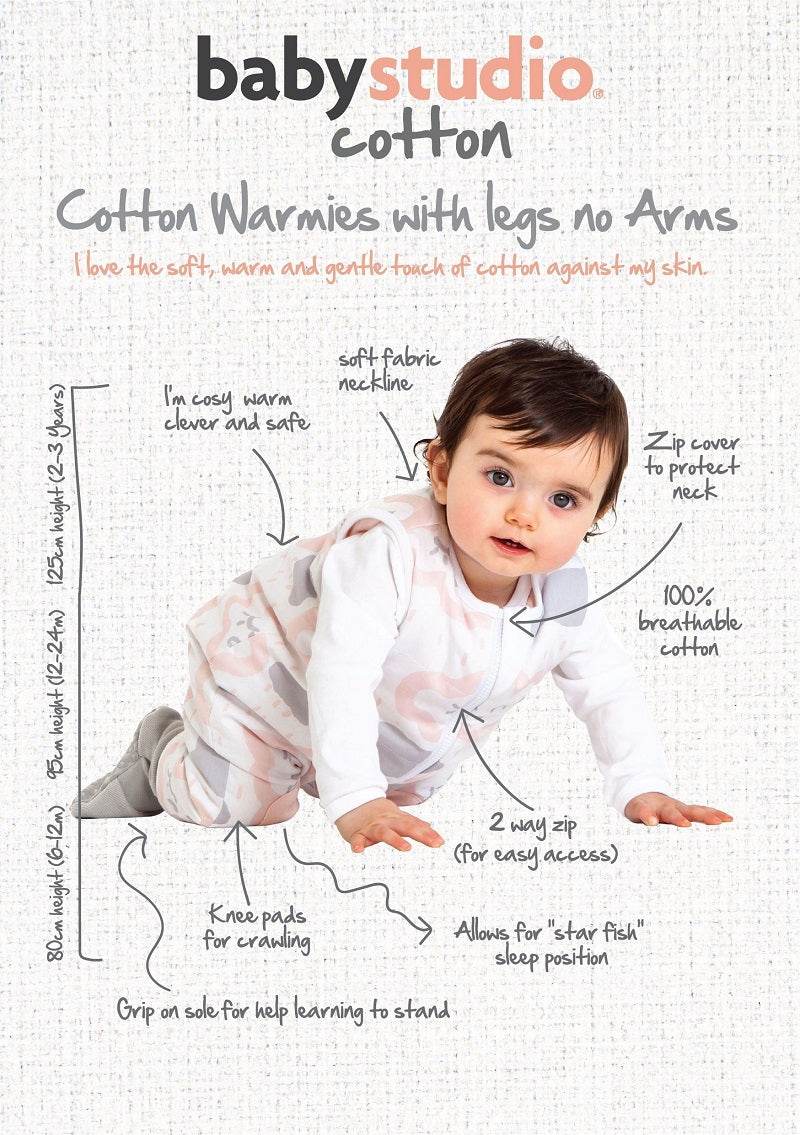 Baby Studio Warmies Sleeveless Cotton Sleeping Bag With Legs 2.5 TOG - Oatmeal/Rumble Jungle - Outlet Shop For Kids