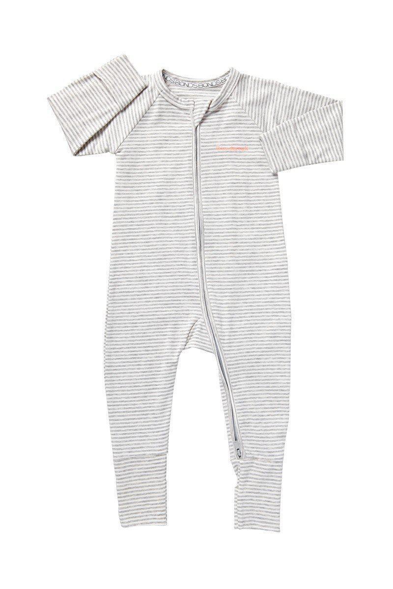 Bonds 2 Way Zip Wondersuit - New Grey Marle Stripe-Outlet Shop For Kids