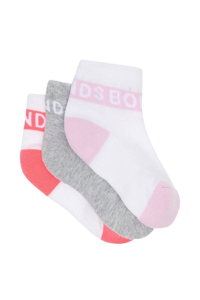 Bonds Baby Active Quarter Crew Socks 3 Pack - White/Pink/Grey-Outlet Shop For Kids