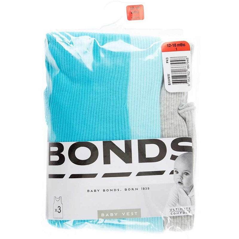 Bonds Baby Singlet Set 3 Pack - Turquoise/Grey/Pale Blue - Outlet Shop For Kids