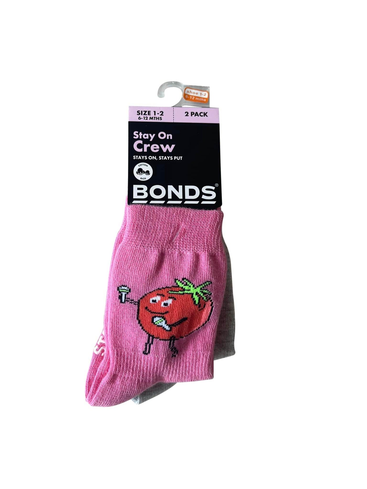 Bonds Baby Stay On Crew Socks 2 Pack - Tomato - Outlet Shop For Kids