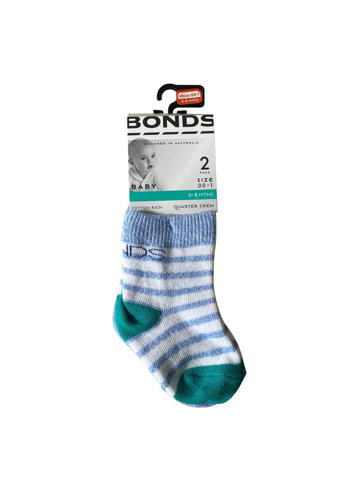 Bonds Baby Stretch Quarter Crew Socks 2 Pack - Blue Stripe - Outlet Shop For Kids