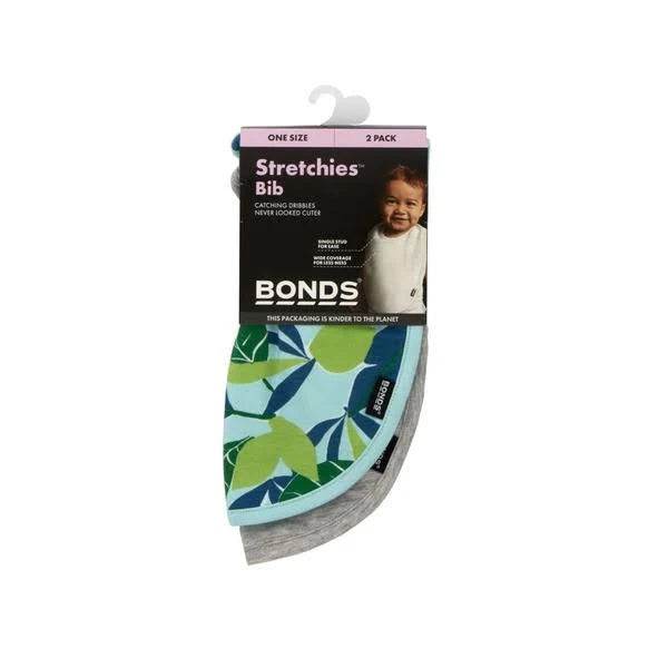 Bonds Baby Stretchies Bib 2 Pack - Leaf Print/Grey - Outlet Shop For Kids