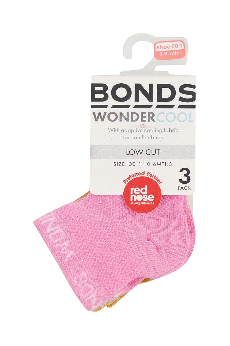 Bonds Baby Wondercool Low Cut Sock 3 Pack - Blind Blossom/Golden Glaze/Stepping Stone - Outlet Shop For Kids