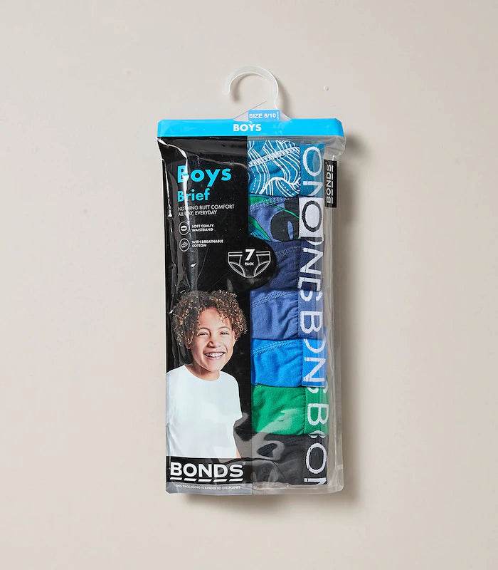 Bonds Boys Brief 7 Pack - Blue/Black/Green Pack - Outlet Shop For Kids