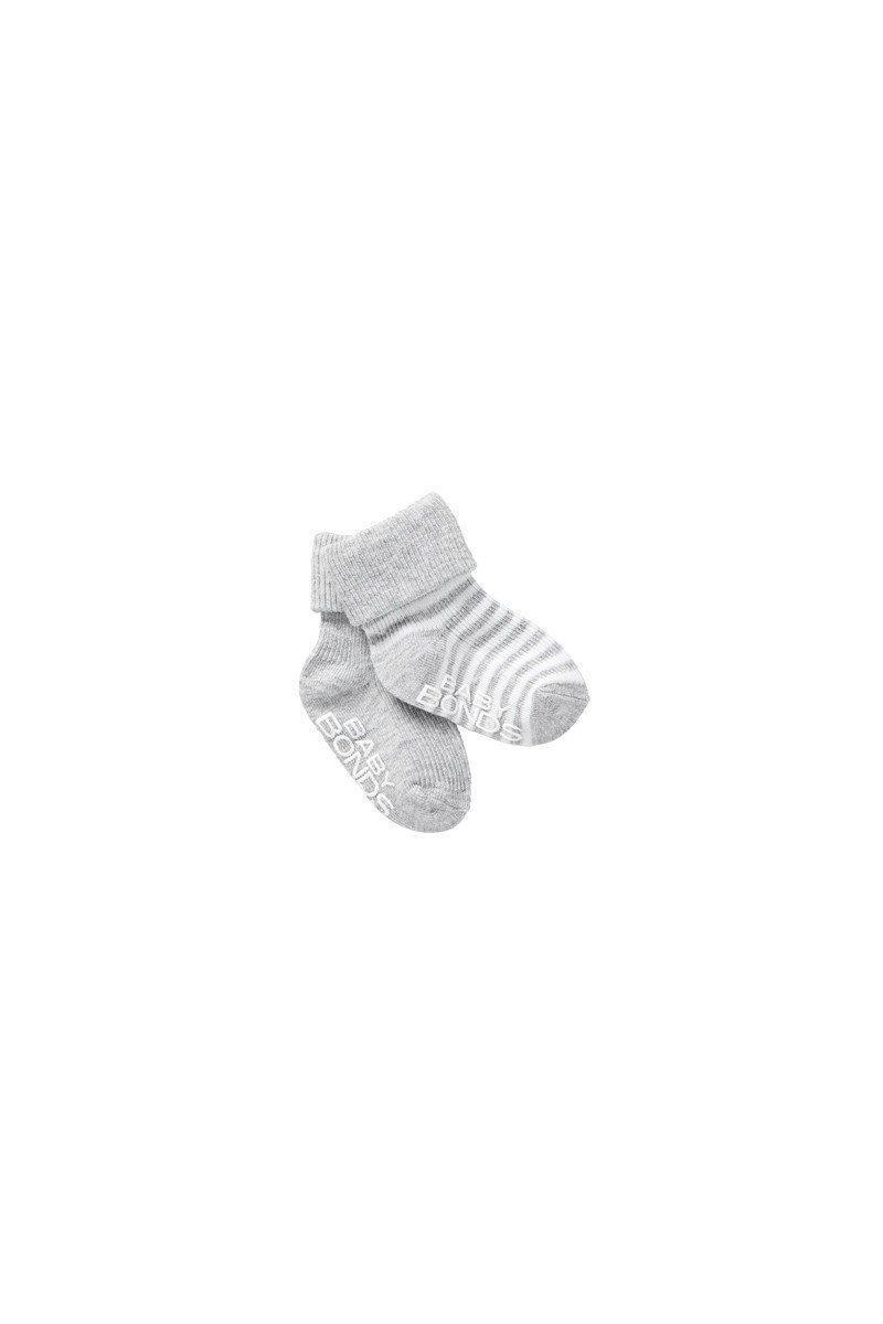 Bonds Classic Cuff Socks 2 Pk - Grey Marle-Outlet Shop For Kids