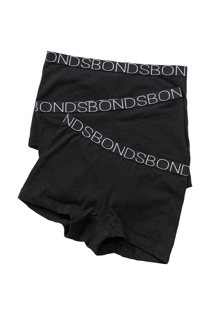 Bonds Girl's Plain Shortie 3 Pack - Black - Outlet Shop For Kids