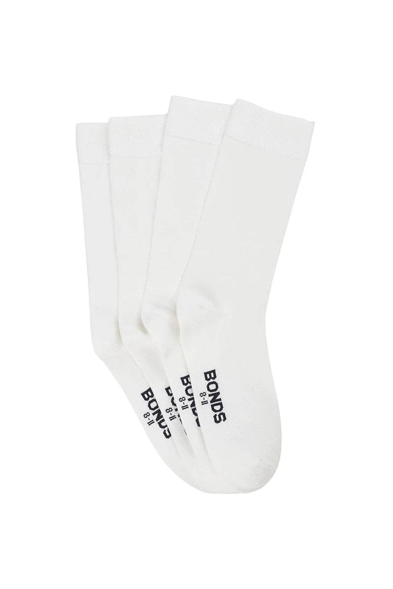 Bonds Kids School Oxford Crew Socks 4 Pack - White - Outlet Shop For Kids