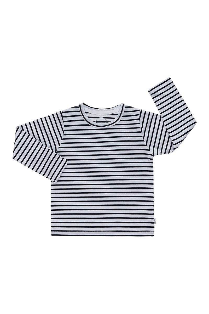 Bonds Long Sleeve Aussie Cotton Crew Tee - Nu Standard Stripe Nu White & Washed Carbon - Outlet Shop For Kids