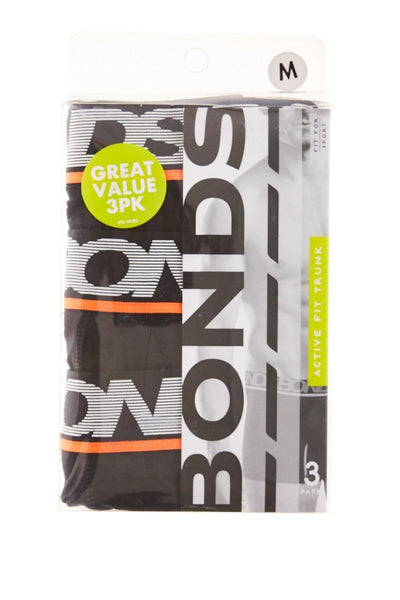 Bonds Mens Active Fit Trunk 3 Pack - Black-Outlet Shop For Kids