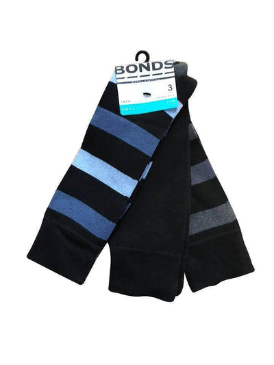Bonds Mens Business Crew 3 Pack Sock - Blue Stripe/Black/Grey Stripe-Outlet Shop For Kids
