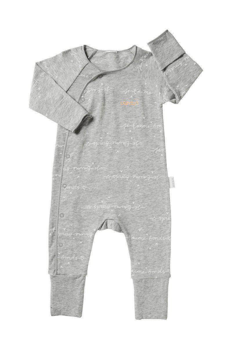 Bonds Newbies Cozysuit - Je T’aime Bonds New Grey Marle & White - Outlet Shop For Kids