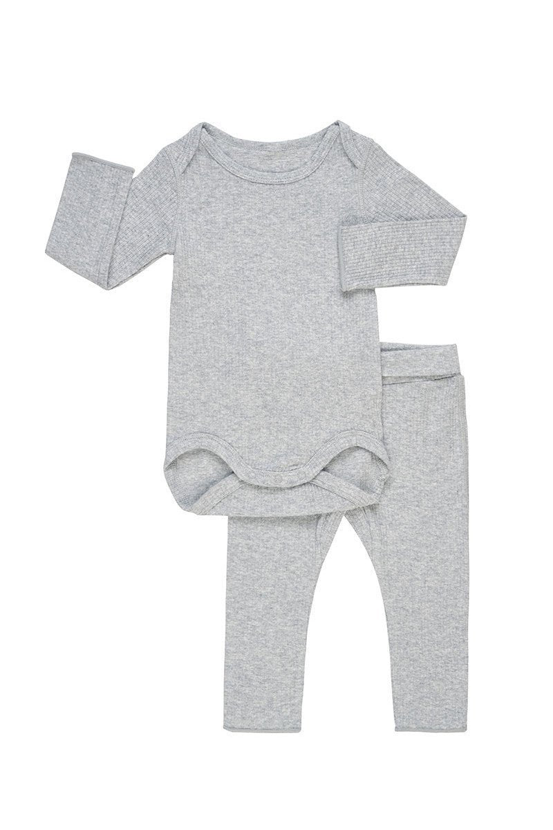 Bonds Pointelle Long Sleeve Bodysuit and Legging Set - New Grey Marle-Outlet Shop For Kids