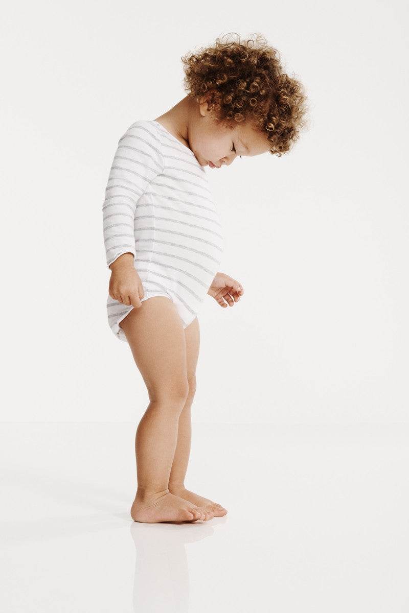 Bonds Rib Long Sleeve Bodysuit 2 Pack - White/White & Grey Stripe - Outlet Shop For Kids