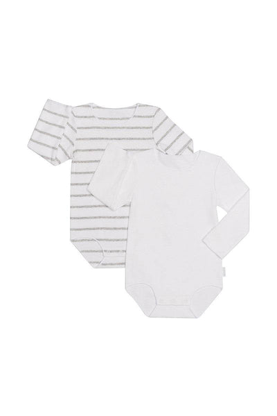 Bonds Rib Long Sleeve Bodysuit 2 Pack - White/White & Grey Stripe - Outlet Shop For Kids