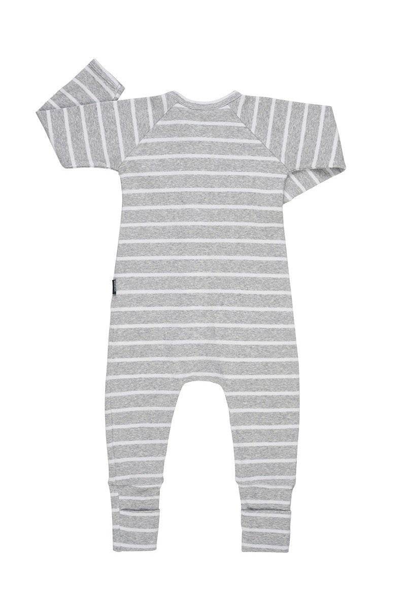Bonds Ribbed Zip Wondersuit - New Grey Marle & White Stripe - Outlet Shop For Kids