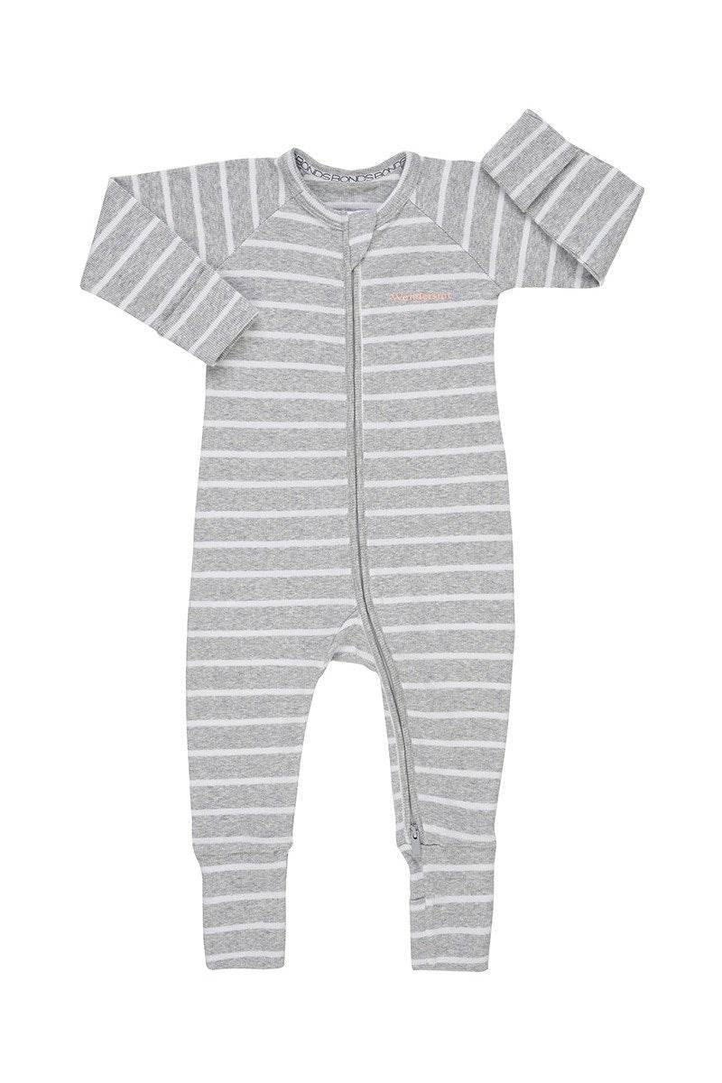 Bonds Ribbed Zip Wondersuit - New Grey Marle & White Stripe - Outlet Shop For Kids