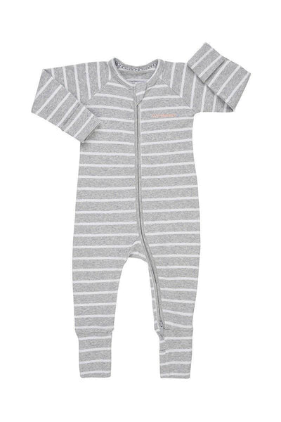 Bonds Ribbed Zip Wondersuit - New Grey Marle & White Stripe - Outlet Shop For Kids