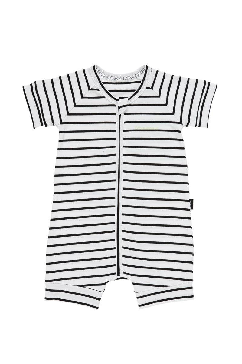 Bonds Short Sleeve Zip Wondersuit Romper - Black & White Stripe - Outlet Shop For Kids