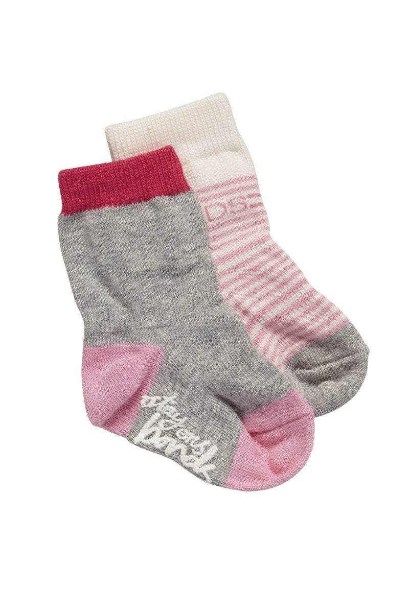 Bonds Stay On Crew Socks 2 Pack - Pink/Grey/Crisp - Outlet Shop For Kids