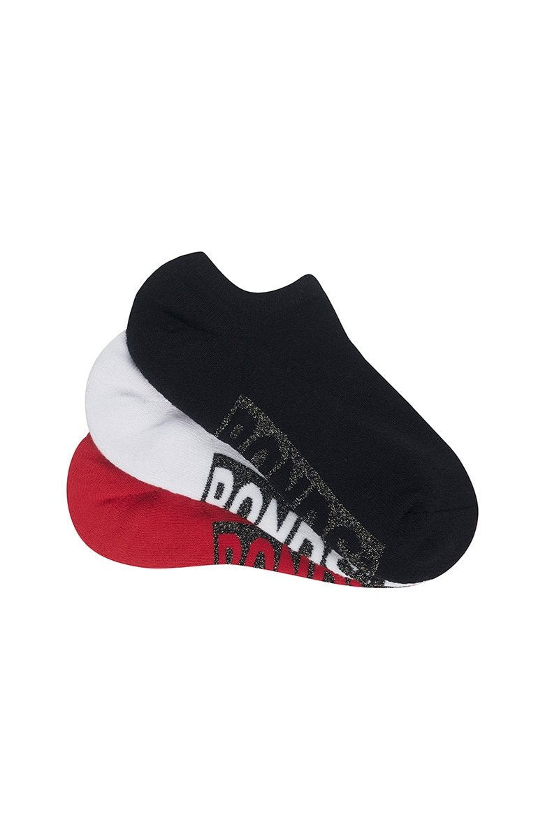 Bonds Womens Logo No Show Lurex Stamp Socks 3 Pack - Black/White/Red-Outlet Shop For Kids