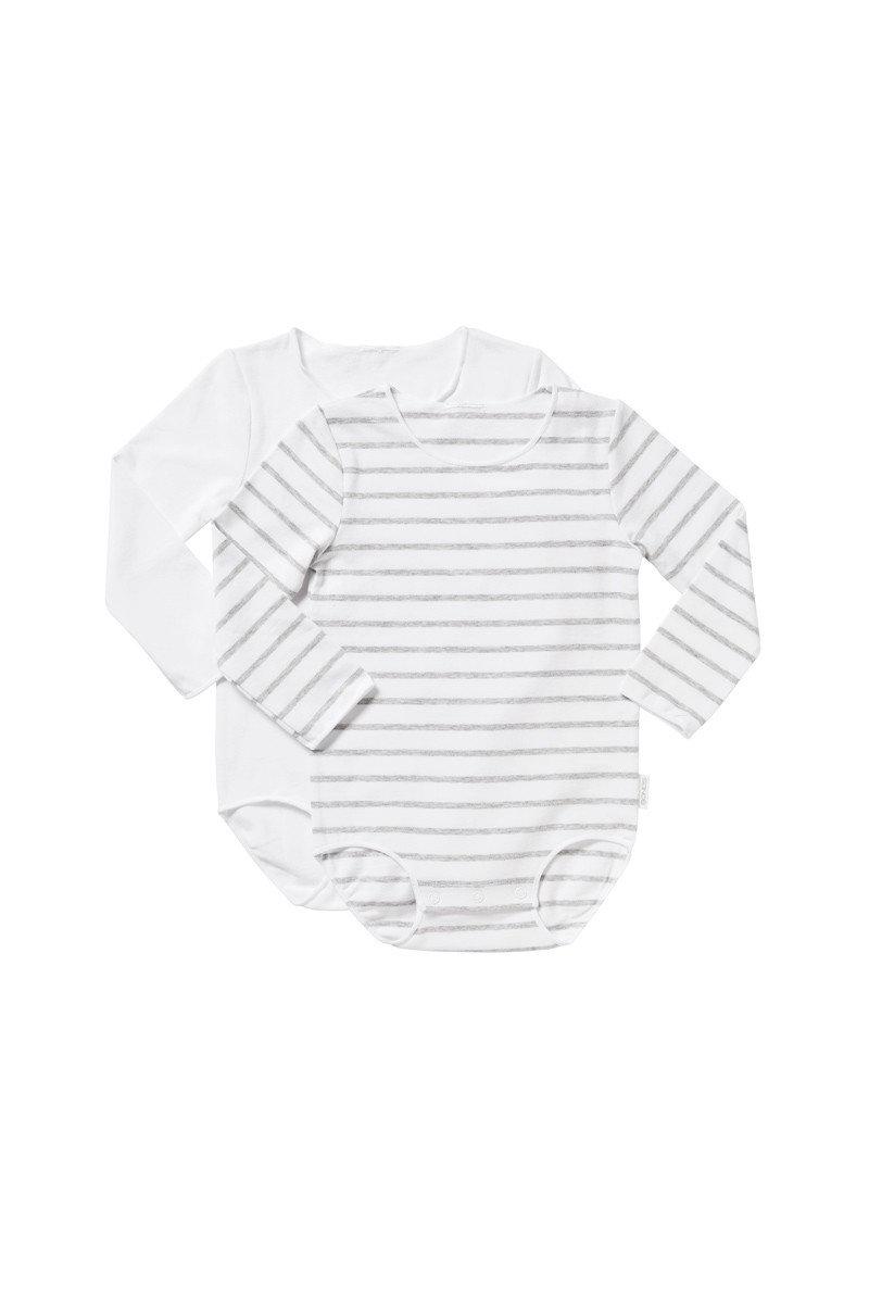 Bonds Wonderbodies Long Sleeve Bodysuit 2 Pack - New Grey Marle Stripe & White-Outlet Shop For Kids