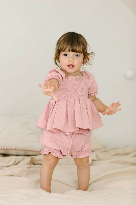 Duke & Duchesses Rosie Shirred Shorties - Dusty Pink - Outlet Shop For Kids
