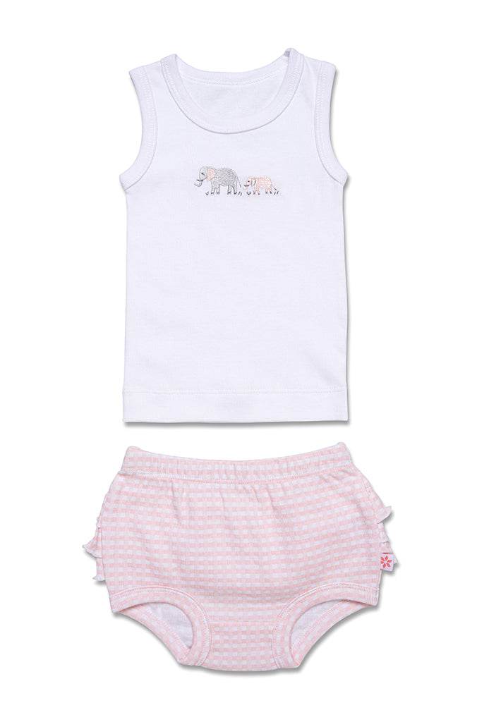 Marquise Baby Girls Elephant Singlet And Bloomer Set - White/Pink - Outlet Shop For Kids