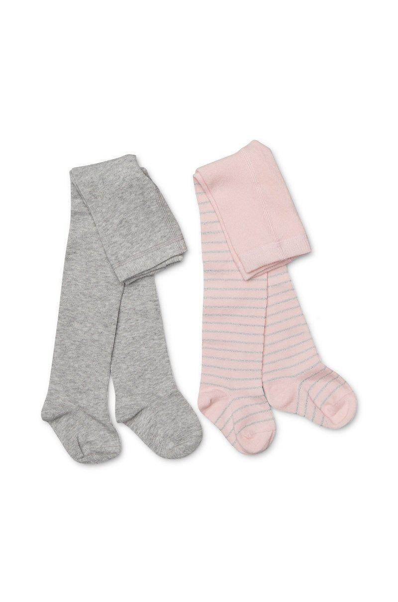 Marquise Girls 2 pk Knitted Tights Metallic - Grey/Pink with Silver Metallic Stripe-Outlet Shop For Kids