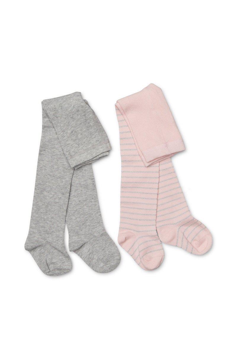 Marquise Girls 2 pk Knitted Tights Metallic - Grey/Pink with Silver Metallic Stripe-Outlet Shop For Kids