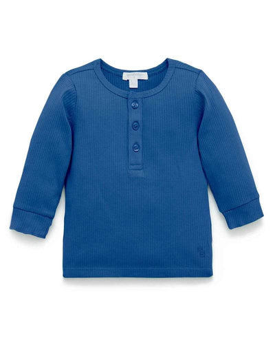 Purebaby Rib Long Sleeve Henley Tee - Waterfall - Outlet Shop For Kids
