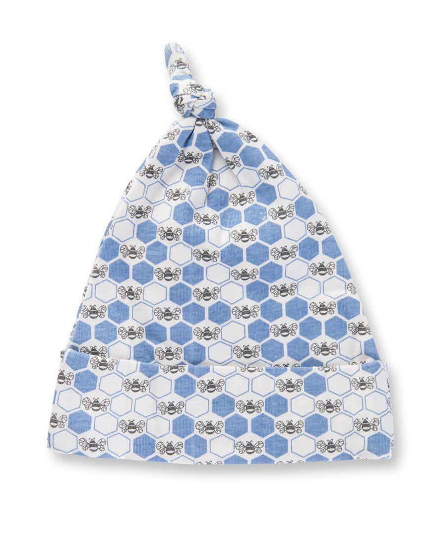 Sapling Child Organic Cornflower Blue Bees Knotted Hat - Outlet Shop For Kids