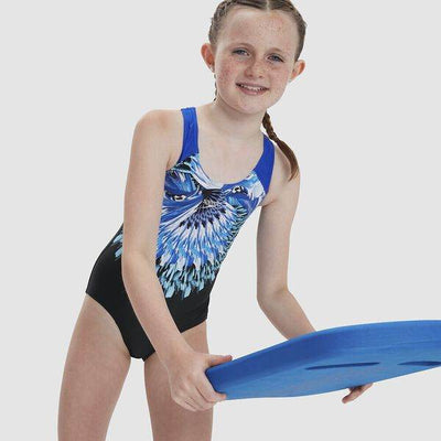 Speedo Girls Digital Placement Splashback - Black/Blue Flame/White/Mercurial Blue - Outlet Shop For Kids