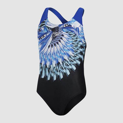 Speedo Girls Digital Placement Splashback - Black/Blue Flame/White/Mercurial Blue - Outlet Shop For Kids